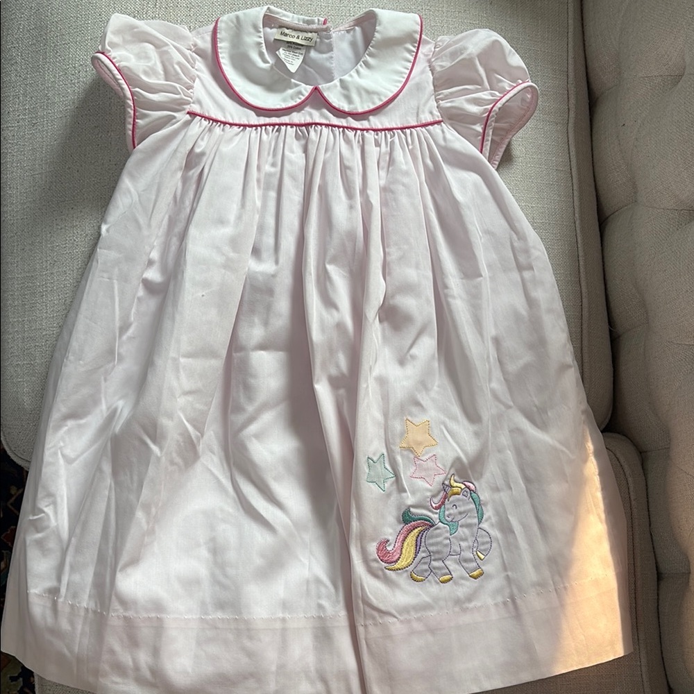 Marco & Lizzy Pink Unicorn Embroidered Dress